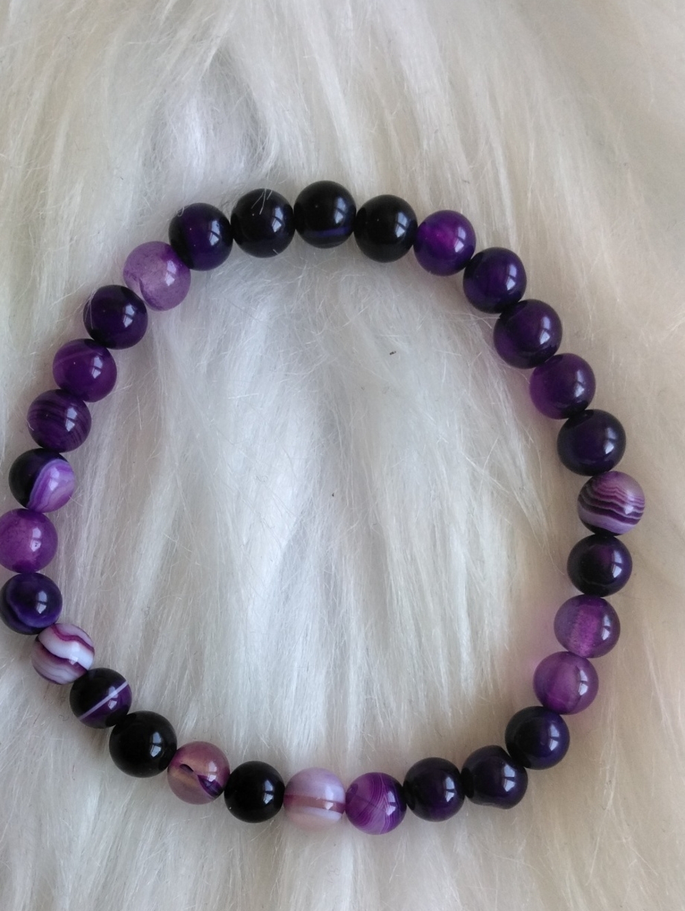 Purple Banded Agate Gemstone Stretchy Bracelet